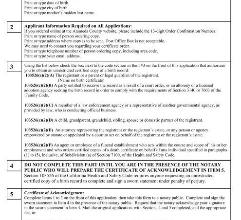 Alameda birth certificate  updated on March 2022