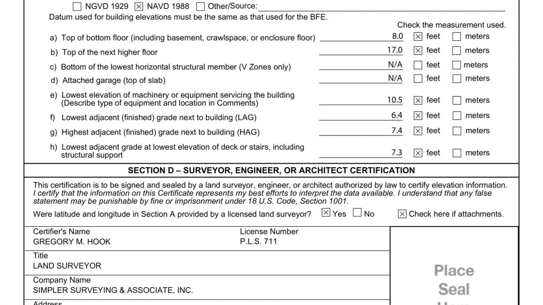 Elevation certificate for flood insurance updated on