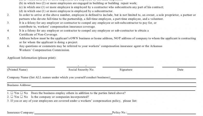 Arkansas workers comp certificate of non coverage